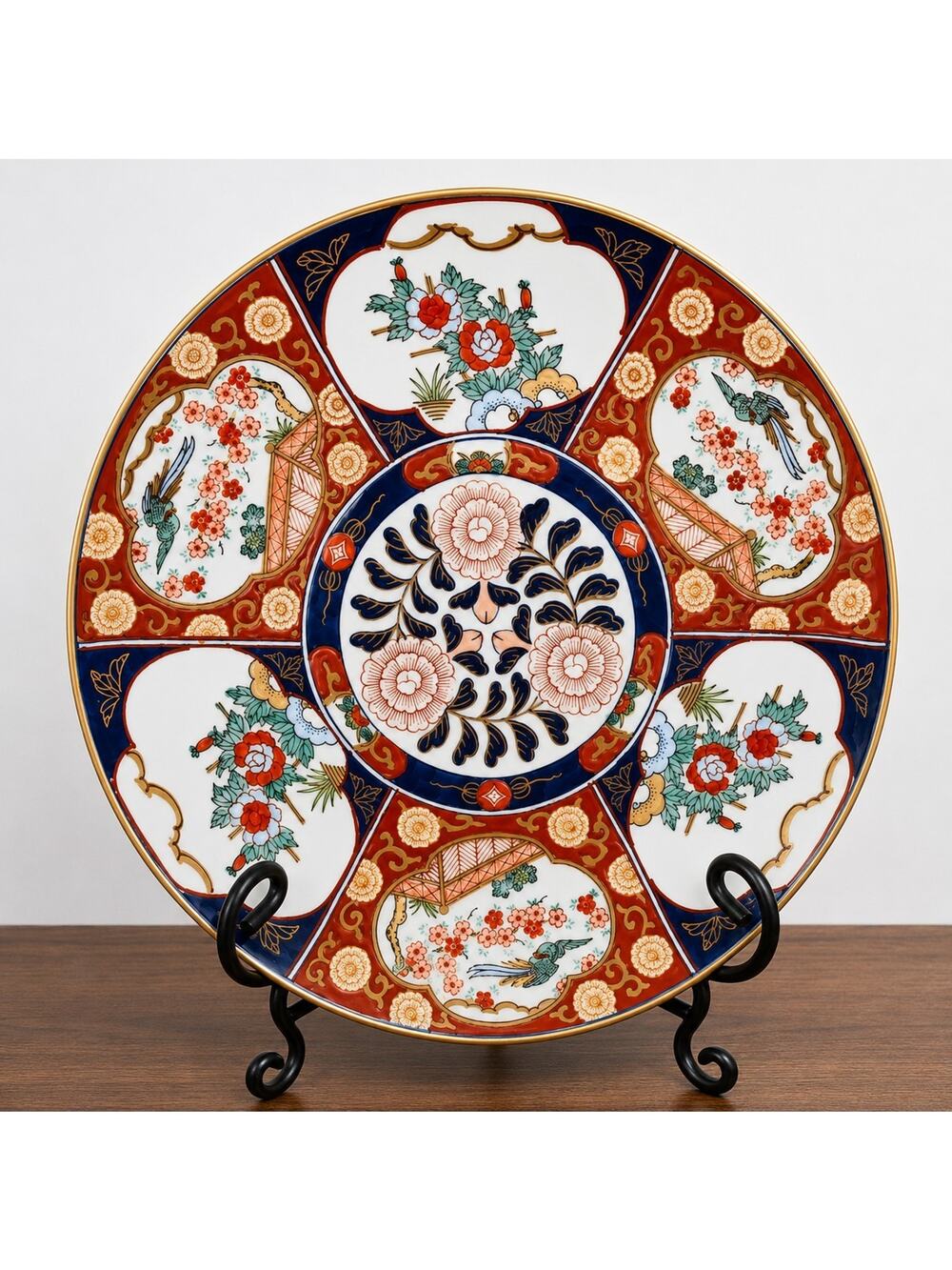 Vintage Gold Imari Hand Painted Japanese Porcelain Charger Plate 18” OMC Japan
